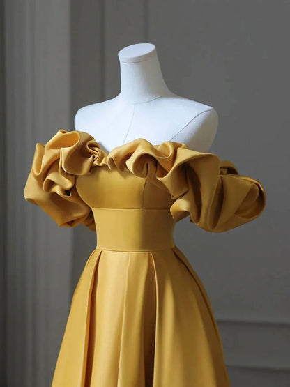Beaira Gold Satin Long Party Dress A-line Gold Satin Formal Dress Prom Dress prom dresses shops