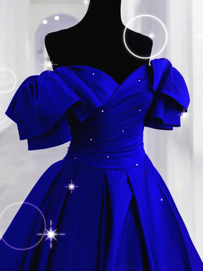 Beaira Royal Blue Satin Long Party Dress Formal Dress Blue Glam Prom Dress prom dresses shops