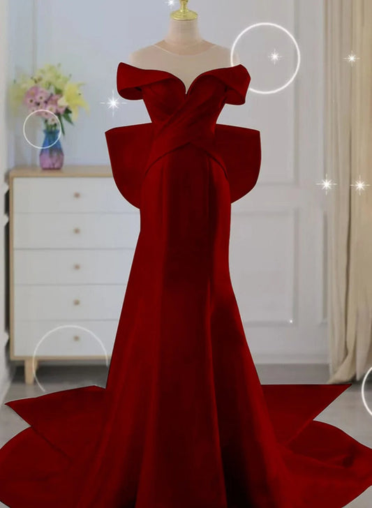 Beaira Wine Red Mermaid Long Party Dress with Bow Wine Red Wedding Party Dress prom dresses shops