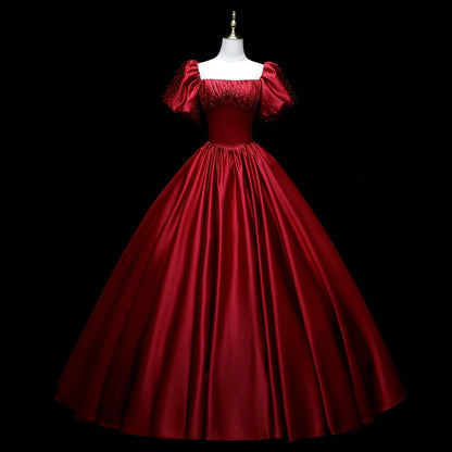 Beaira Wine Red Satin Beaded Ball Gown Sweet 16 Dress Wine Red Evening Formal Dress prom dresses shops