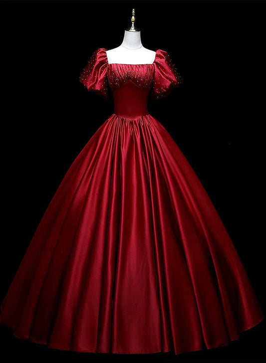 Beaira Wine Red Satin Beaded Ball Gown Sweet 16 Dress Wine Red Evening Formal Dress prom dresses shops