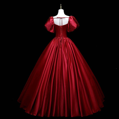 Beaira Wine Red Satin Beaded Ball Gown Sweet 16 Dress Wine Red Evening Formal Dress prom dresses shops
