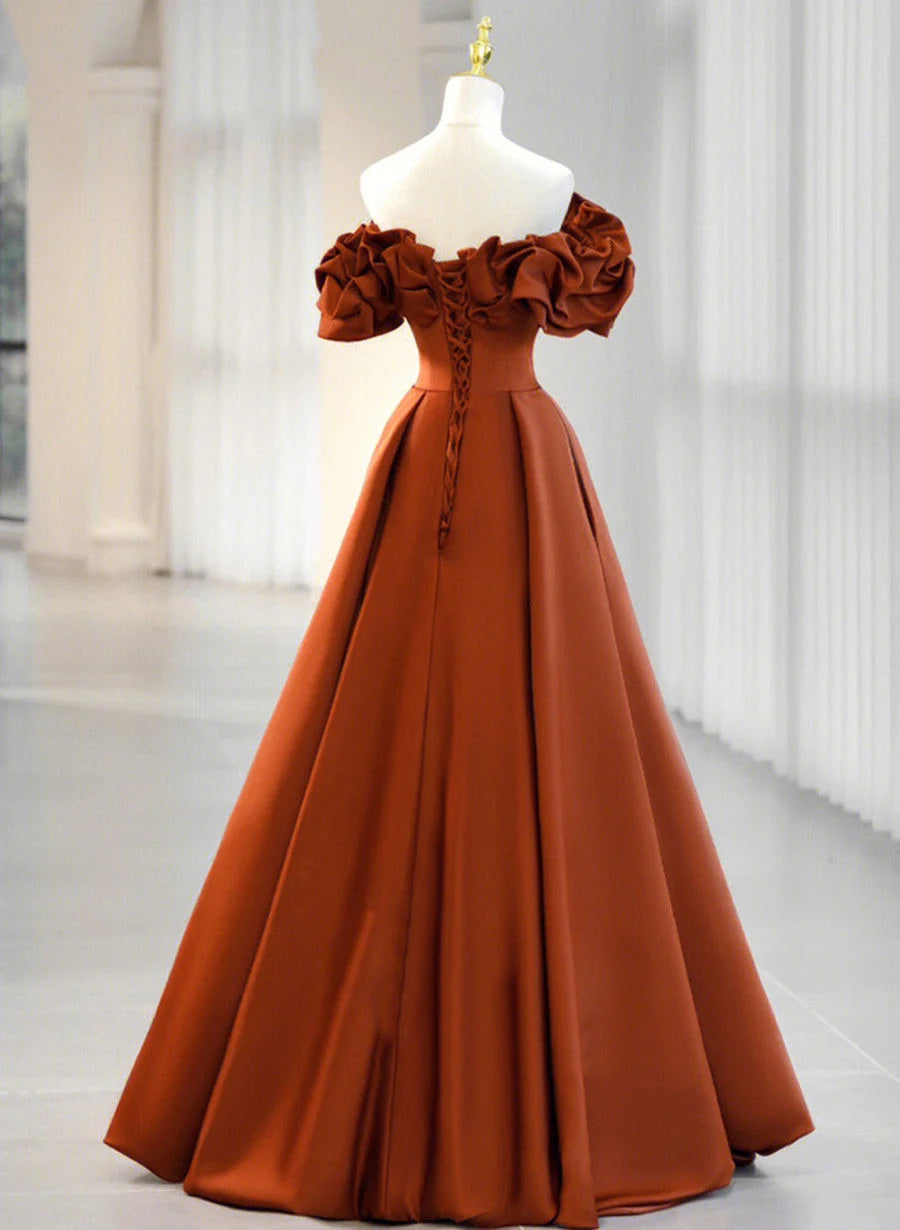 Beaira A-line Satin Off Shoulder Sweetheart Long Prom Dress Satin Floor Length Party Dress prom dresses shops