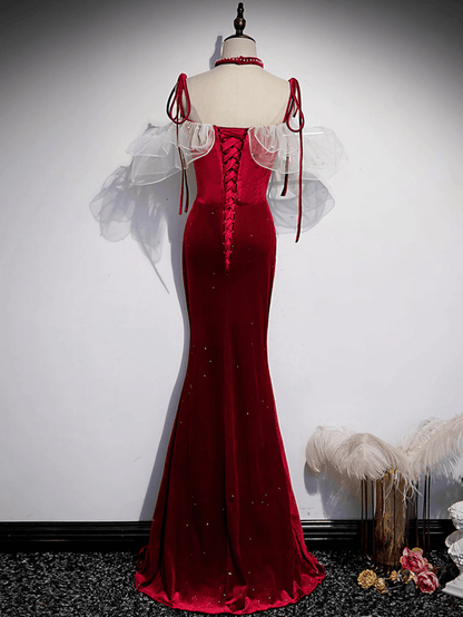 Beaira Dark Red Mermaid Long Off Shoulder Party Dress Long Wedding Party Dress prom dresses shops