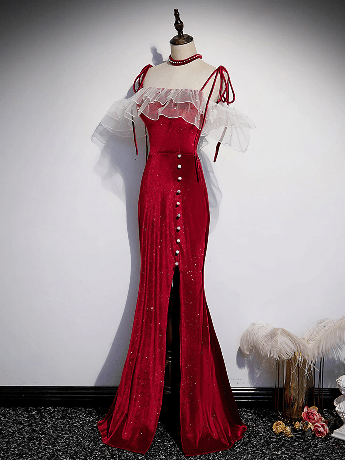 Beaira Dark Red Mermaid Long Off Shoulder Party Dress Long Wedding Party Dress prom dresses shops
