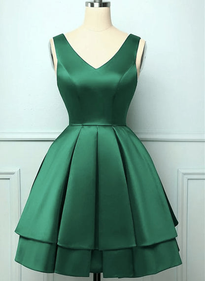 Beaira Green Satin Short V-neckline Party Dress Green Short Homecoming Dress prom dresses shops