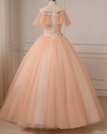 Beaira Lovely Pink Tulle Ball Gown Off Shoulder Party Dress Pink Sweet 16 Dress prom dresses with long sleeves