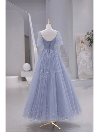 Beaira Blue Long sleeves Beaded A-line Long Prom Dress Blue Formal Dress prom dresses stores
