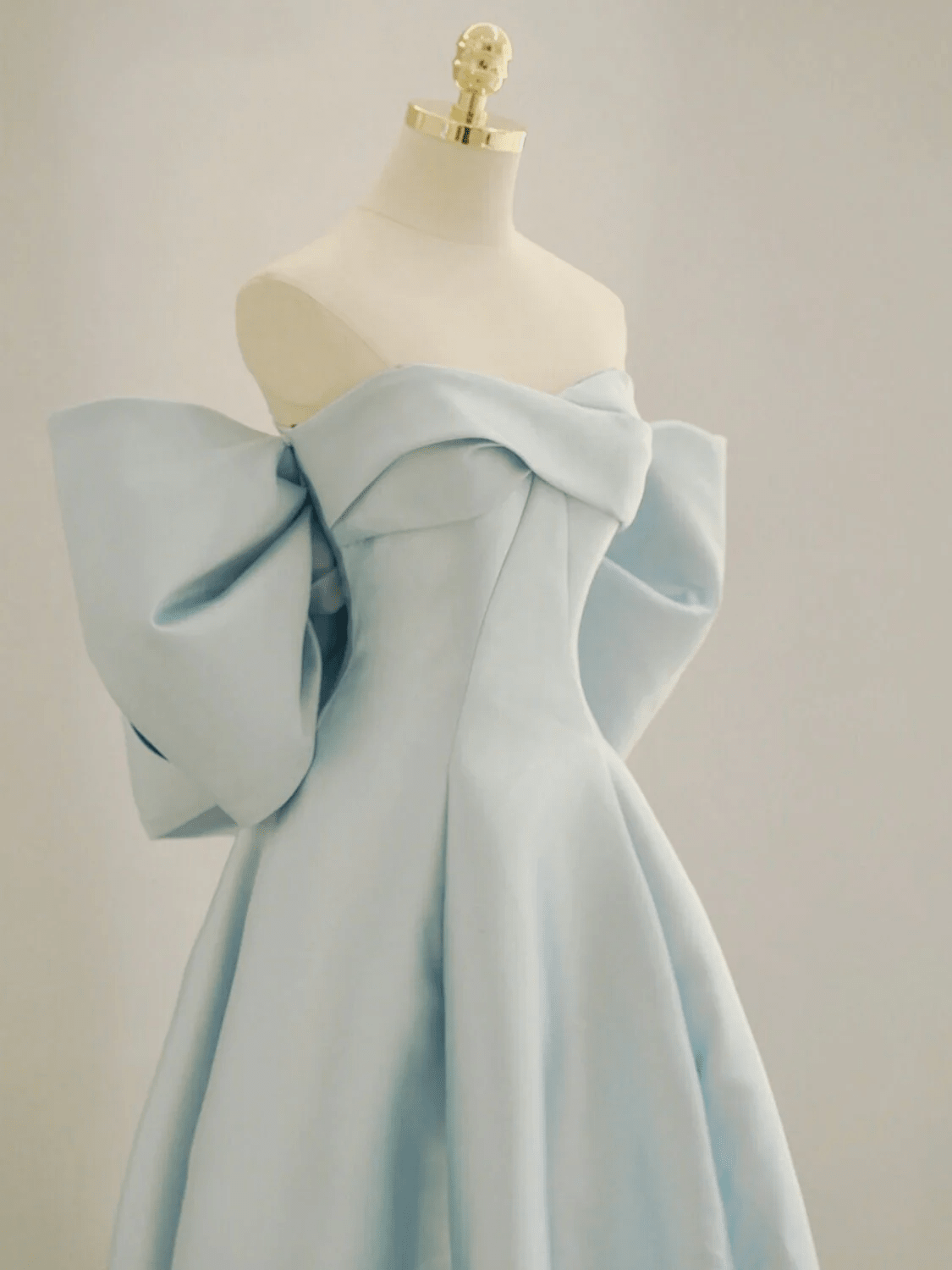 Beaira A-line Light Blue Satin Off Shoulder Long Party Dress Light Blue Prom Dress prom dresses with long sleeves