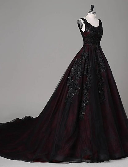 Beaira Black and Red Round Neckline Wedding Dress Black and Red Evening Gown