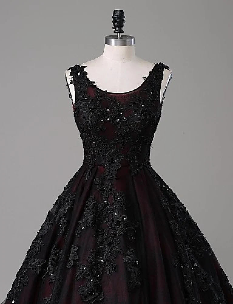 Beaira Black and Red Round Neckline Wedding Dress Black and Red Evening Gown