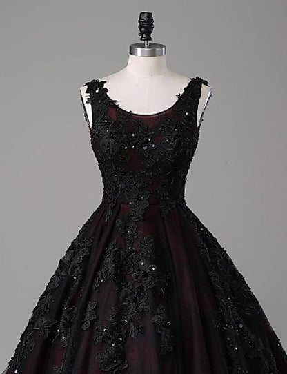 Beaira Black and Red Round Neckline Wedding Dress Black and Red Evening Gown