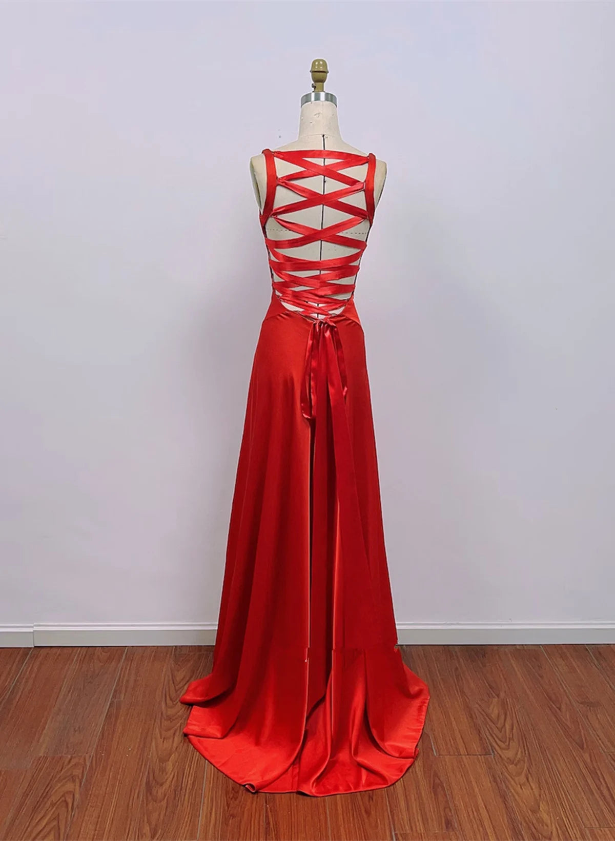 Beaira Red Satin Simple Long Formal Dress Red Satin Prom Dress