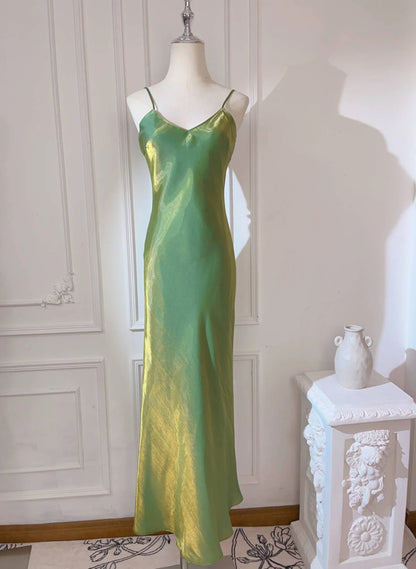 Beaira Pretty Green Straps Long Formal Dress Green Satin Party Dress Evening Dress