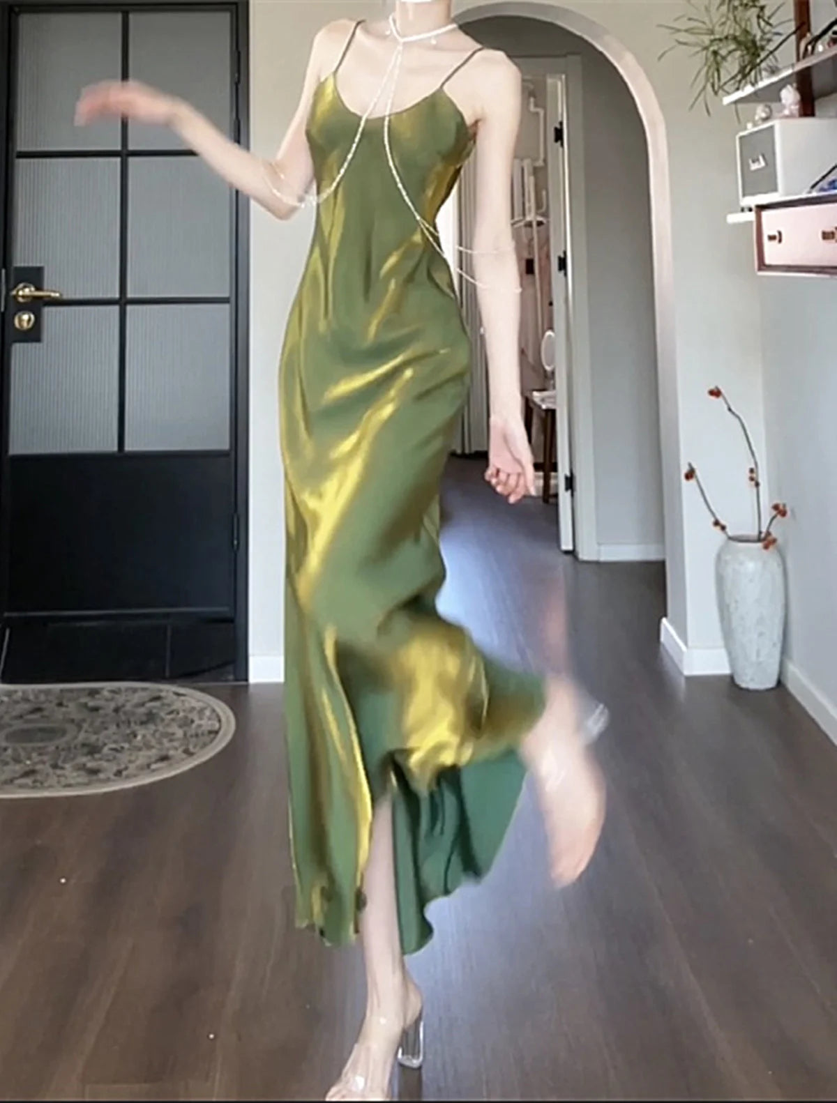 Beaira Pretty Green Straps Long Formal Dress Green Satin Party Dress Evening Dress
