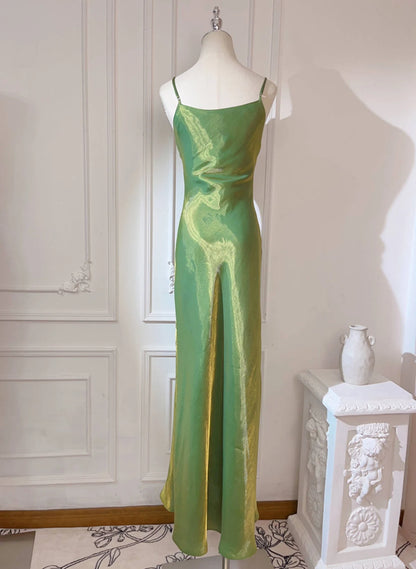 Beaira Pretty Green Straps Long Formal Dress Green Satin Party Dress Evening Dress