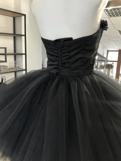 Beaira Black Tulle Sweetheart Short Homecoming Dress Black Prom Dress