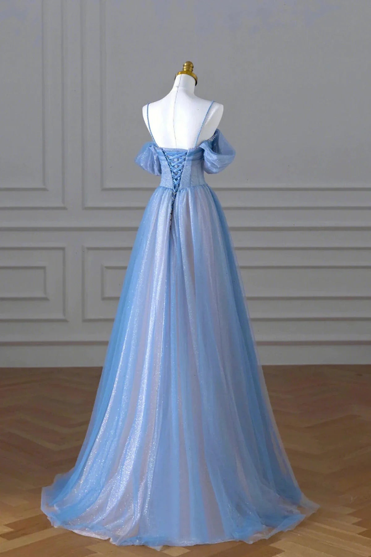 Beaira A-line Light Blue and Pink Long Evening Dress Blue Party Dress Prom Dress