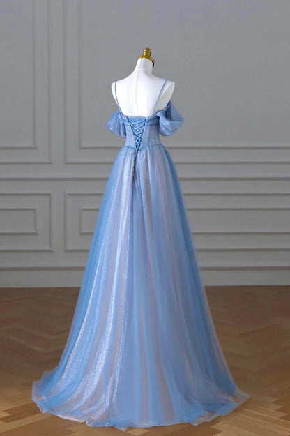 Beaira A-line Light Blue and Pink Long Evening Dress Blue Party Dress Prom Dress