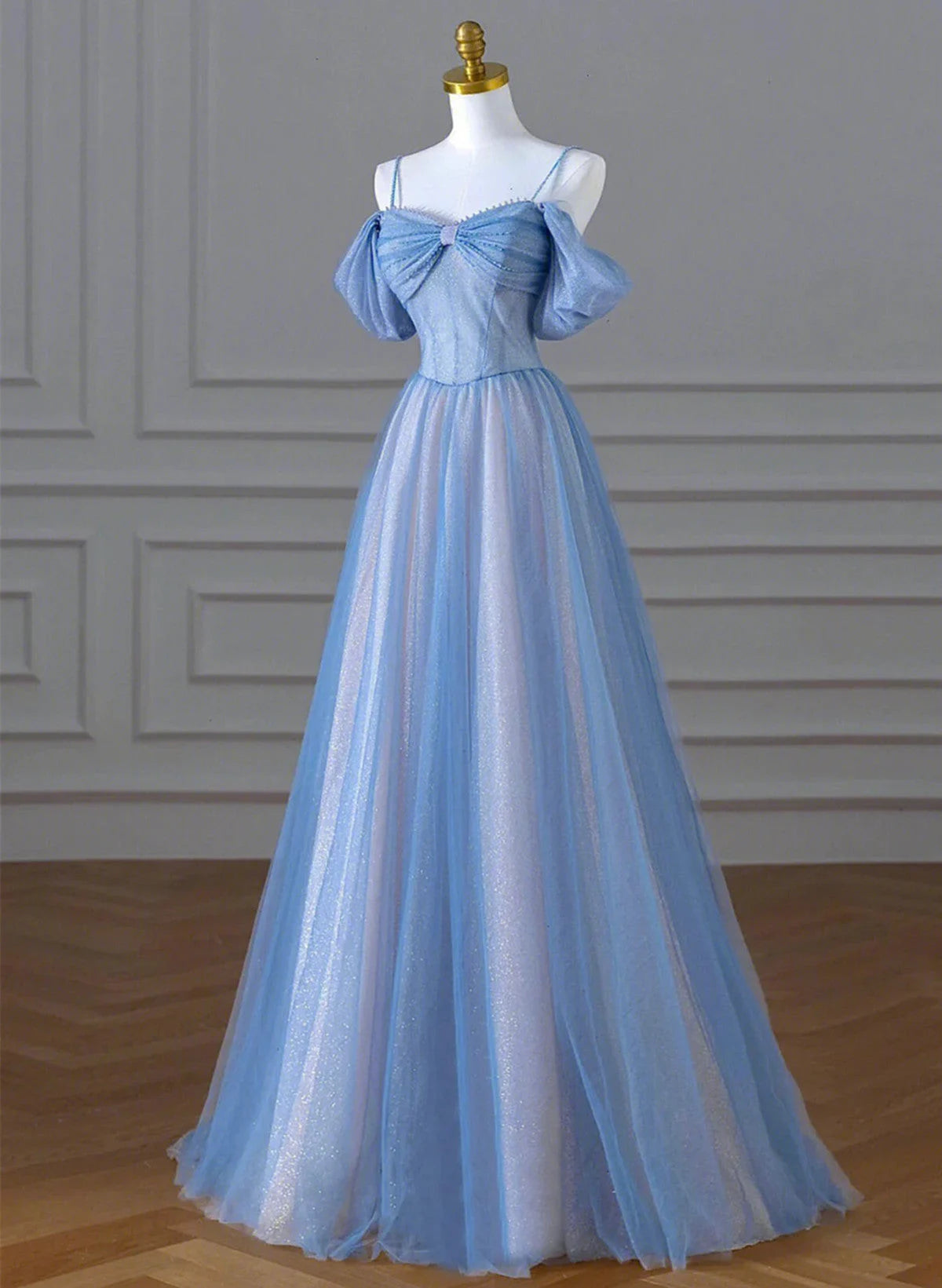 Beaira A-line Light Blue and Pink Long Evening Dress Blue Party Dress Prom Dress