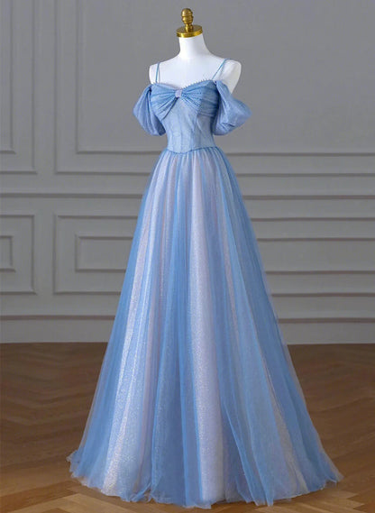 Beaira A-line Light Blue and Pink Long Evening Dress Blue Party Dress Prom Dress