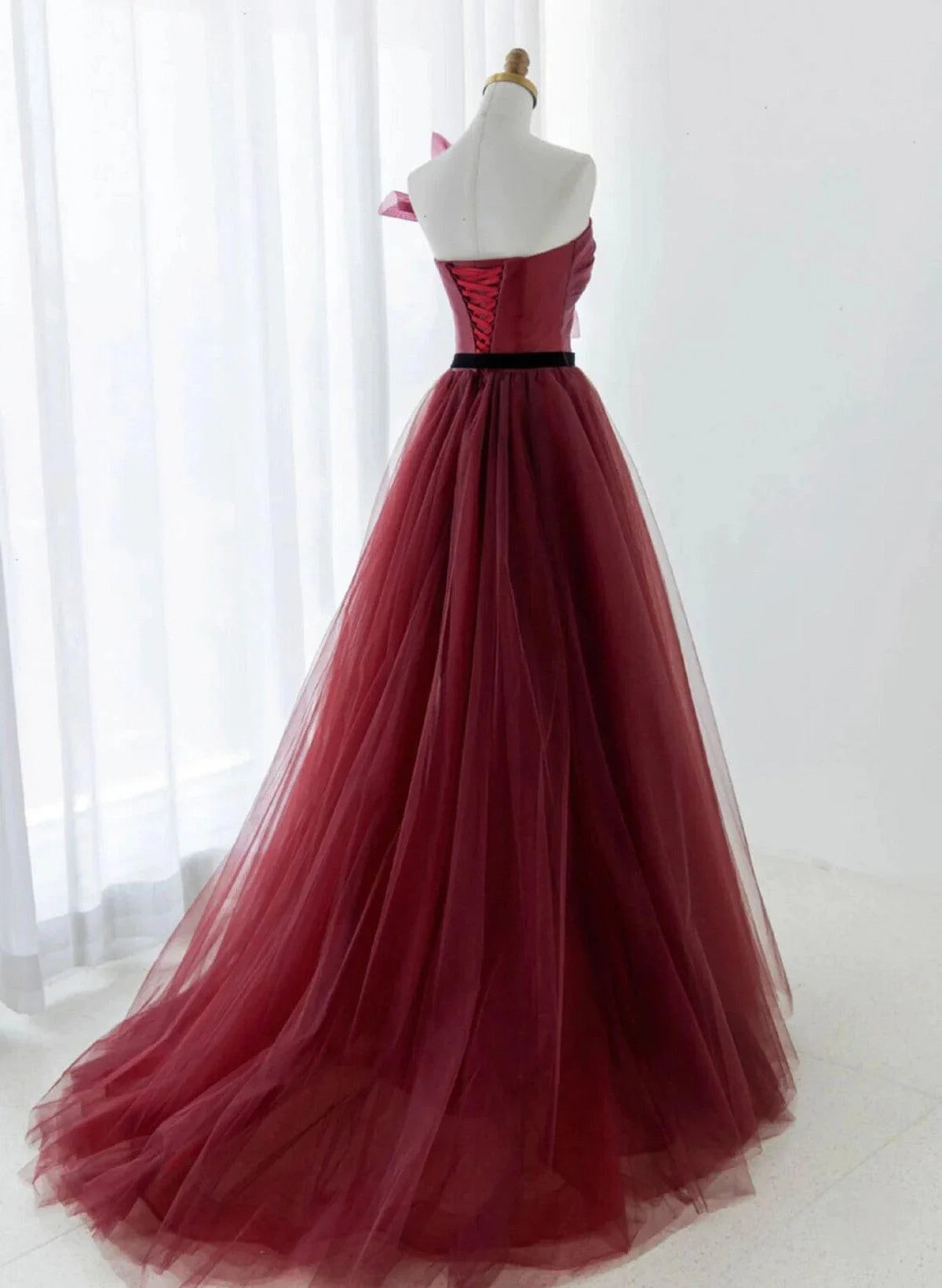 Beaira Wine Red Tulle A-line Prom Dress Formal Dress Wine Red Party Dress