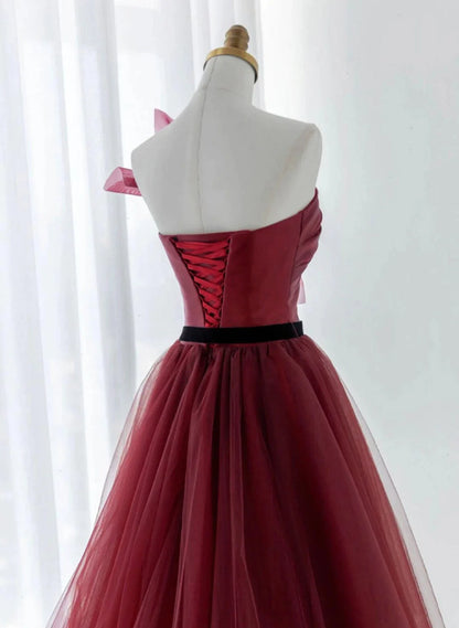 Beaira Wine Red Tulle A-line Prom Dress Formal Dress Wine Red Party Dress