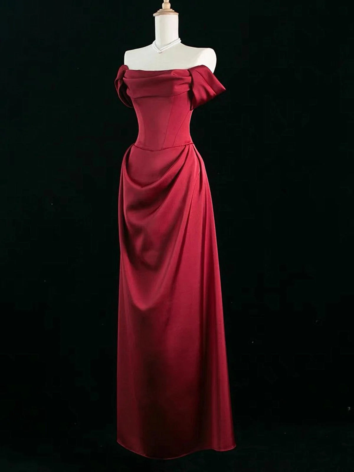 Beaira Wine Red Satin Simple Long Party Dress A-line Wine Red Prom Dress