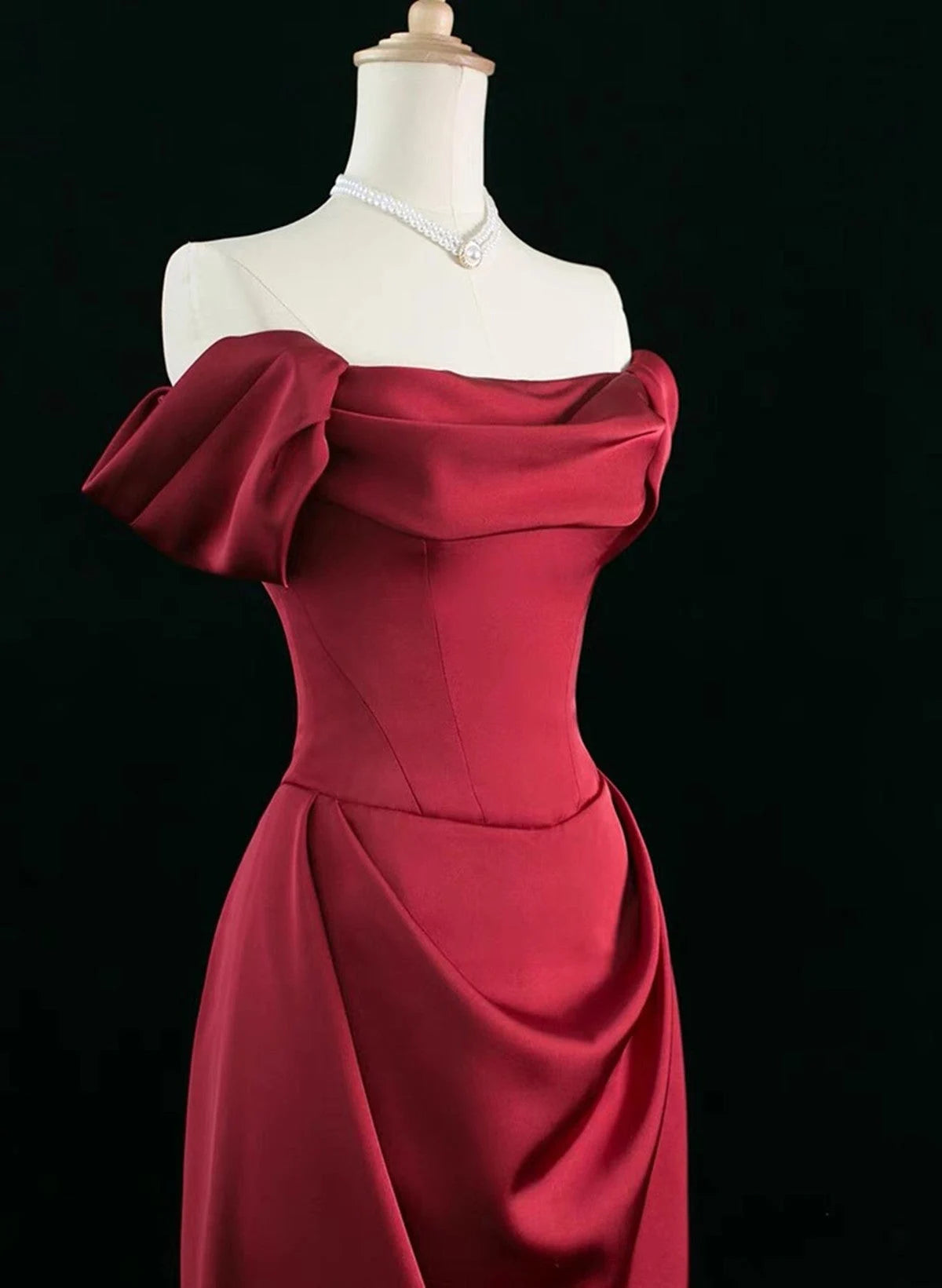 Beaira Wine Red Satin Simple Long Party Dress A-line Wine Red Prom Dress