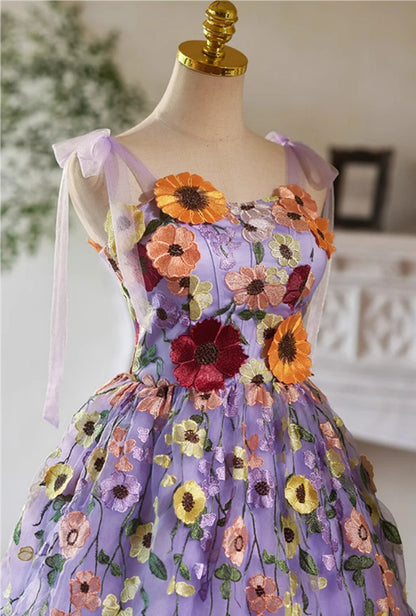 Beaira Cute Lace Flowers Short Homecoming Dress Purple Short Prom Dress