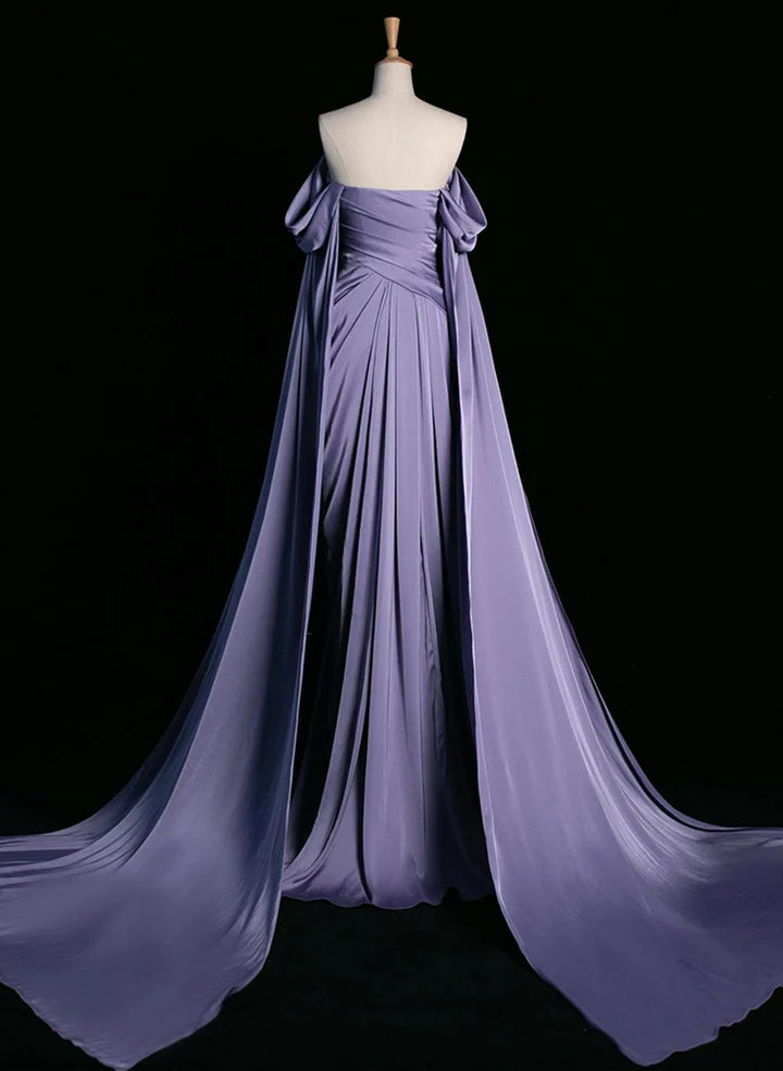 Beaira Elegant Purple Satin Prom Dress Draped Bodice Formal Party Dress