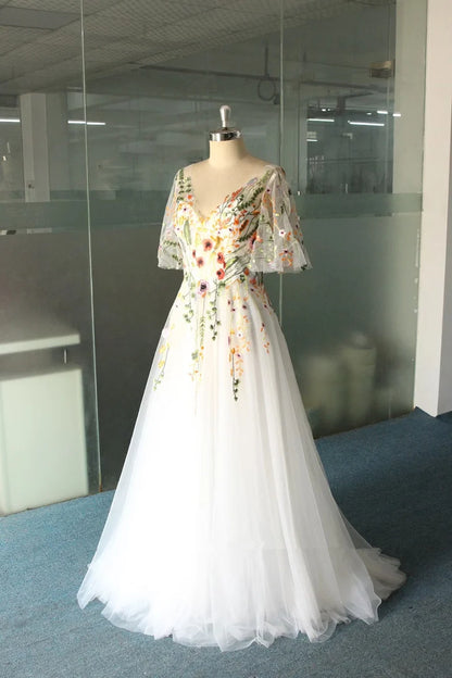 Beaira A-line Tulle with Lace Applique Wedding Party Dress White Tulle Prom Dress