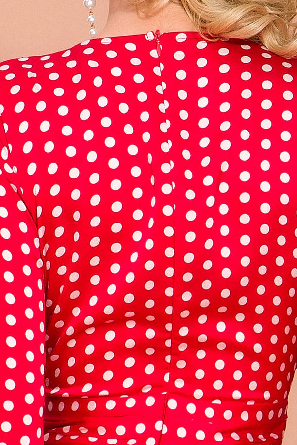 Deep V Neck Long Sleeve White Dot Split Floor-Length Elegant Female Maxi Dress