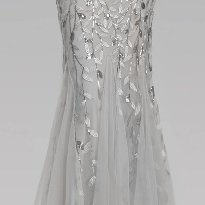 Mermaid Short Sleeves Silver Prom Dress