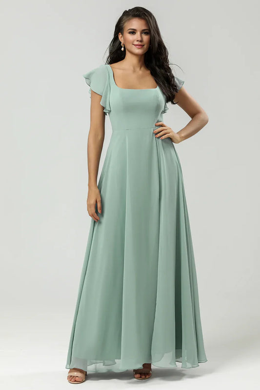 Beaira A Line Square Neck Floor-Length Chiffon Bridesmaid Dress with Slit  Bridesmaid dress shop