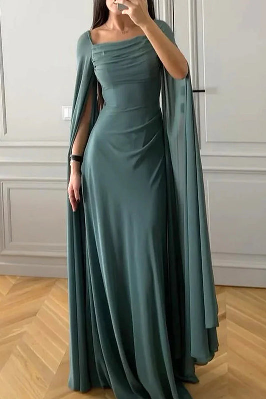 Beaira Elegant Sexy Slit Square Neck Evening Dresses formal wear dresses - Green