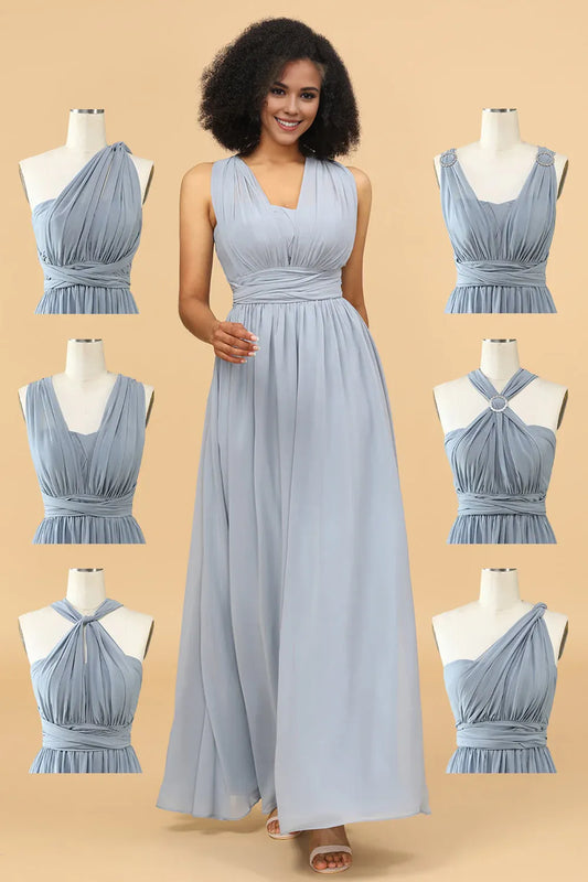 Beaira Grey Blue A Line Convertible Chiffon Floor-Length Bridesmaid Dress Bridesmaid dress shop