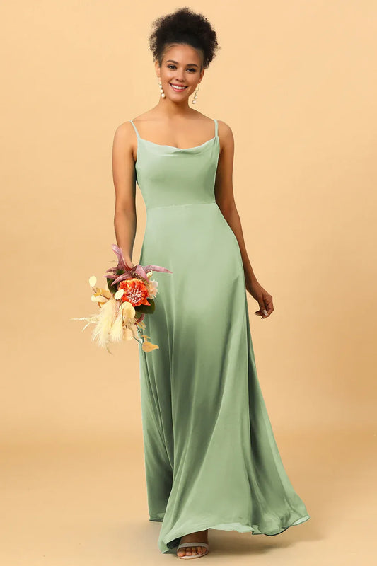 Beaira A Line Spaghetti Straps Floor-Length Chiffon Bridesmaid Dress Bridesmaid dress shop ﻿