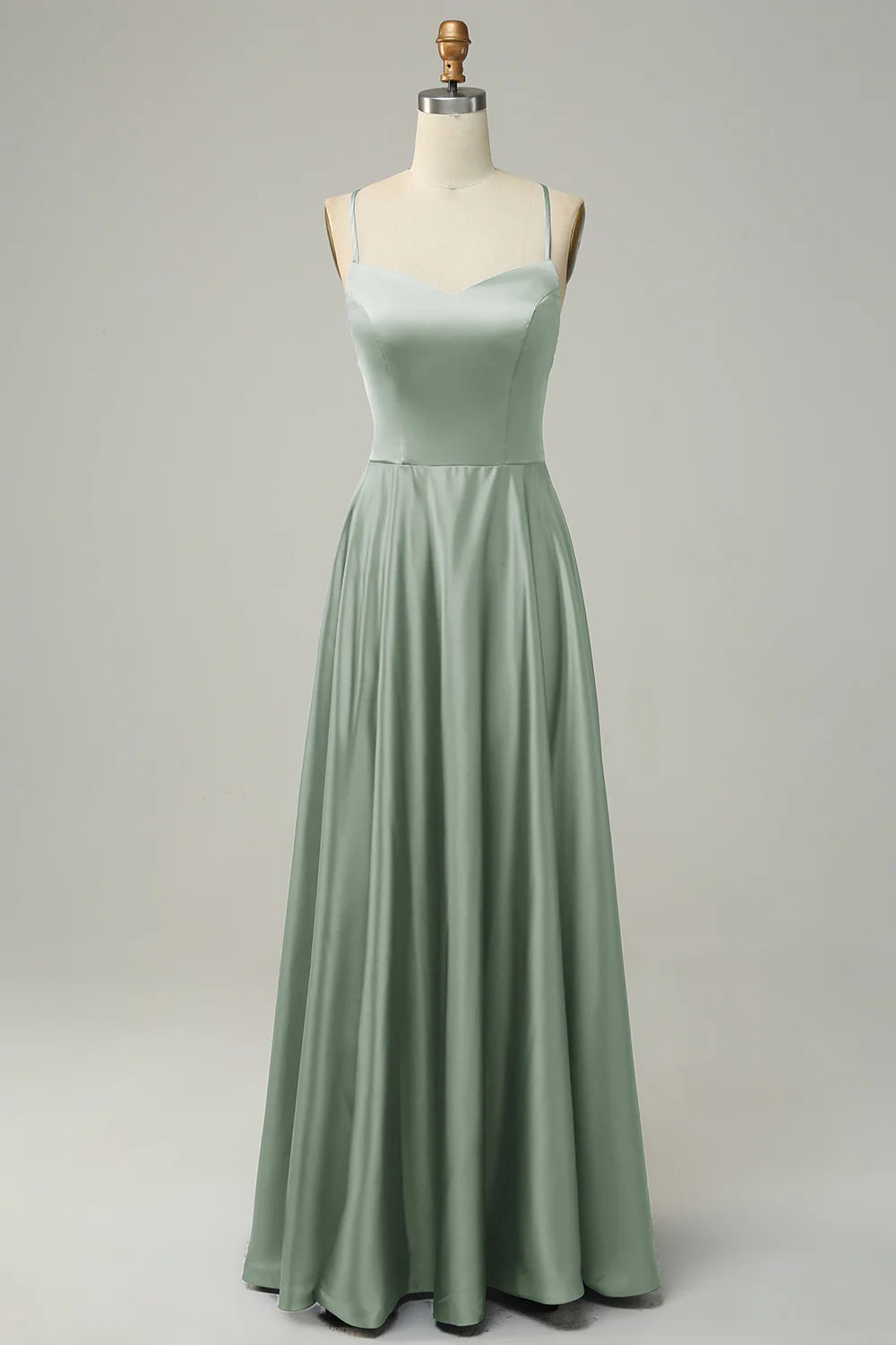 Beaira Dusty Sage A Line Spaghetti Straps Backless Satin Bridesmaid Dress Bridesmaid dress shop