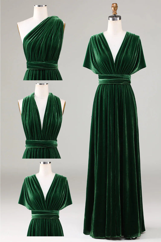 Beaira Dark Green Convertible Wear Velvet Long Bridesmaid Dress Bridesmaid dress shop