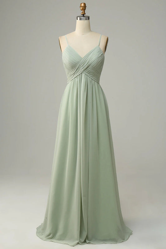 Beaira Dusty Sage A Line Spaghetti Straps Chiffon Bridesmaid Dress with Sleeveless Bridesmaid dress shop