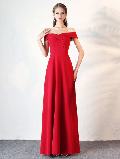 Beaira Stunning Evening Dresses Burgundy Off The Shoulder evening dress Satin Floor Length Formal Party Dress wedding guest dress