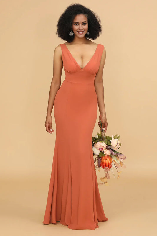 Beaira simple Sunset Mermaid V-neck Bridesmaid Dress With Ruffles New Arrivals