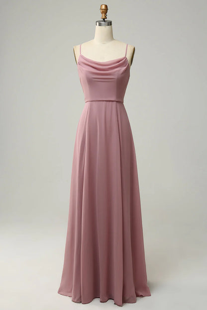 Beaira Dusty Rose A Line Spaghetti Straps Sleeveless Chiffon Bridesmaid Dress Bridesmaid dress shop