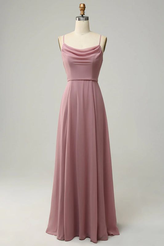 Beaira Dusty Rose A Line Spaghetti Straps Sleeveless Chiffon Bridesmaid Dress Bridesmaid dress shop