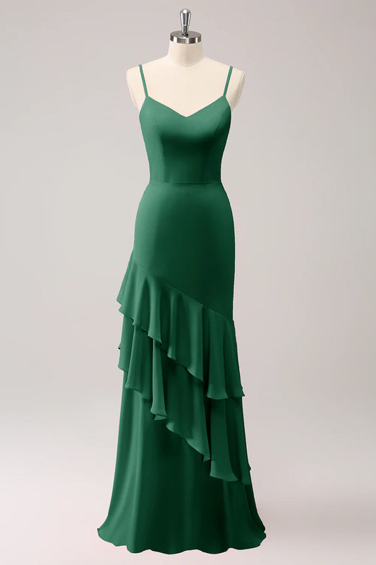 Beaira Mermaid Spaghetti Straps Long Bridesmaid Dress with Ruffles Bridesmaid dress shop