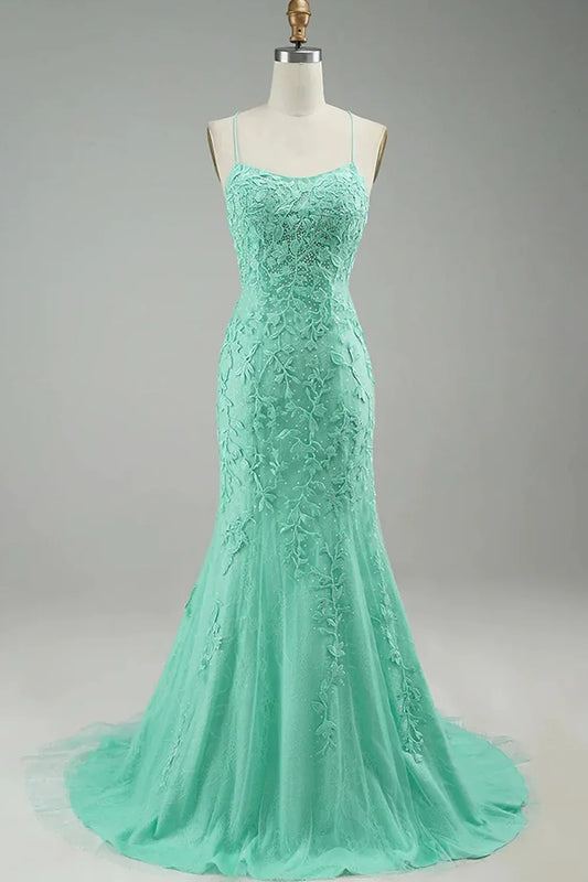 Beaira Mint Mermaid Long Prom Dress with Appliques