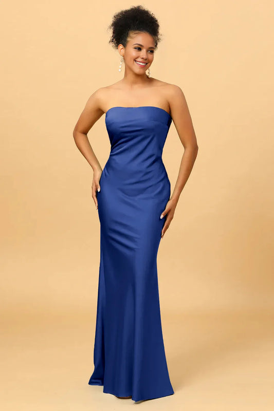 Beaira Mermaid Strapless Floor Length Satin Bridesmaid Dress with Open Back Bridesmaid dress shop