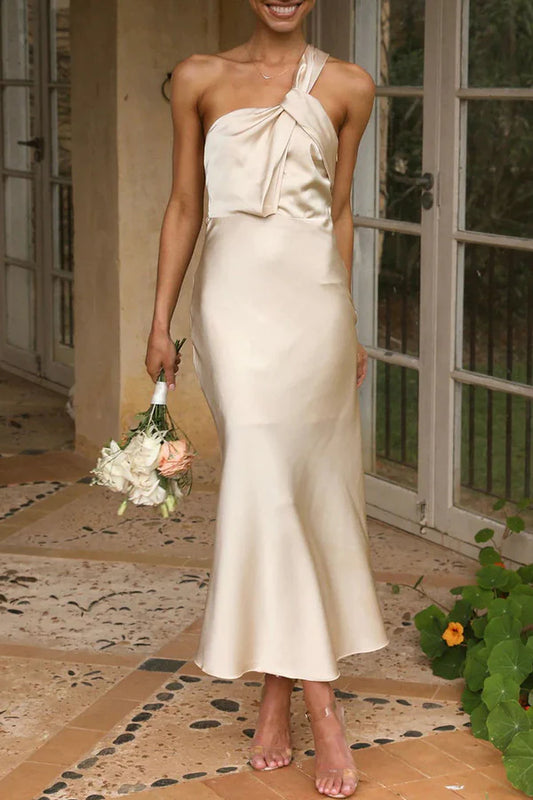 Beaira Elegant Sweet Elegant Solid One Shoulder Evening Dress Dresses formal wear dresses - Gold