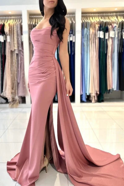 Beaira Elegant Long Minimalist Sleeveless Dusty Pink Evening Dresses Featuring Slit formal wear dresses